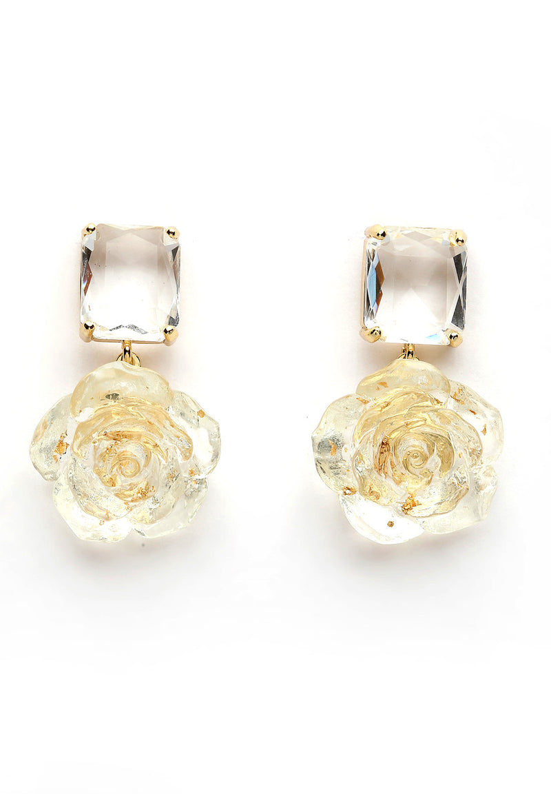 Pendientes de cristal florales dorados