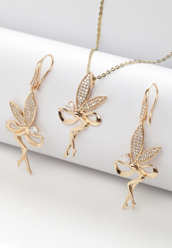 Kubieke Zirkonia engel hanger oorbellen set