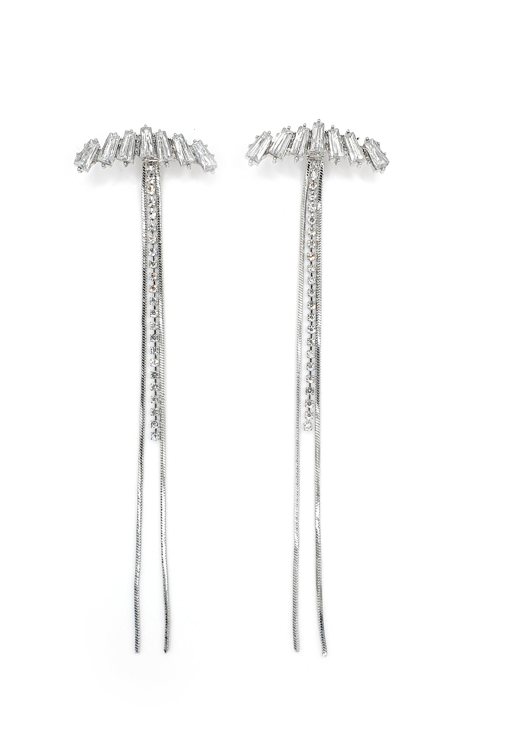 Długie wiszące kolczyki ze srebrnymi kryształkami