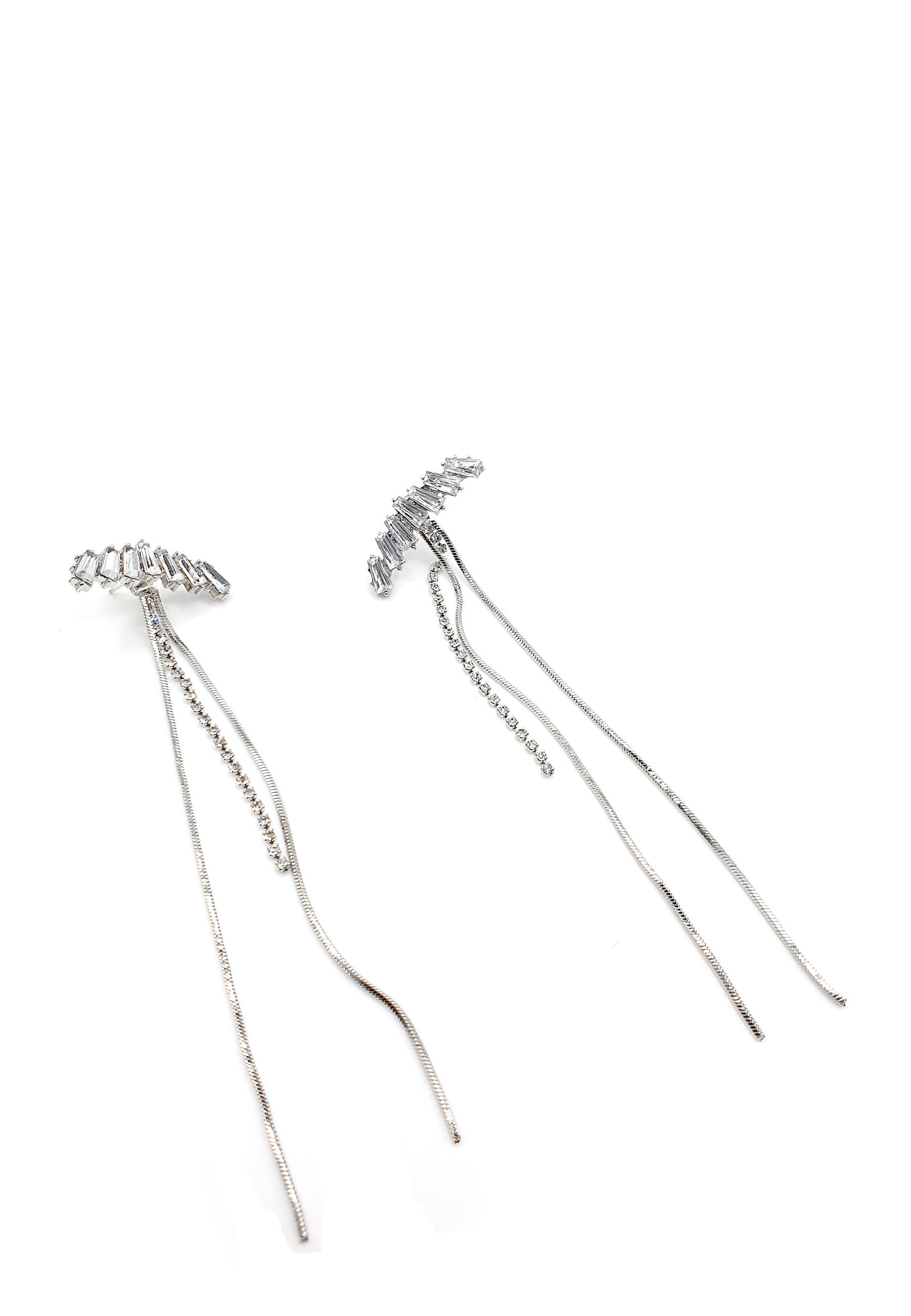 Zilveren kristallen lange hangende oorbellen