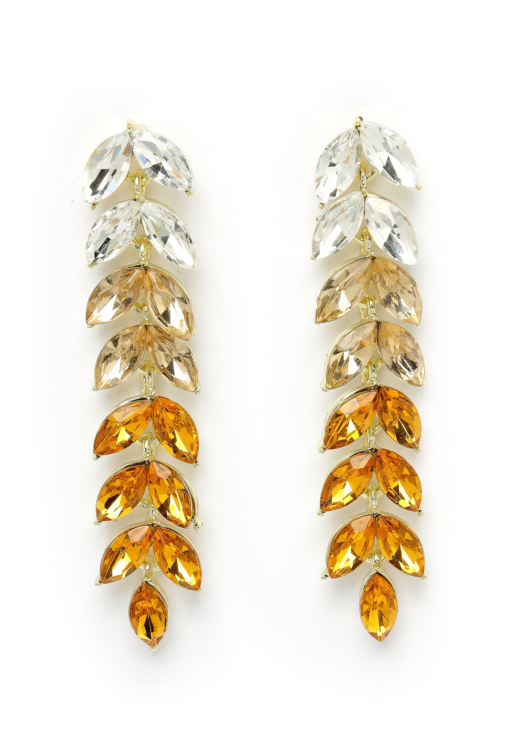 Long Drop Earrings With Sparkling Yellow Leaves