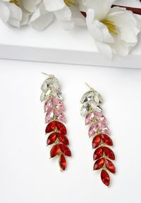 Boucles D'oreilles Longues Pendantes Avec Feuilles Rouges Scintillantes