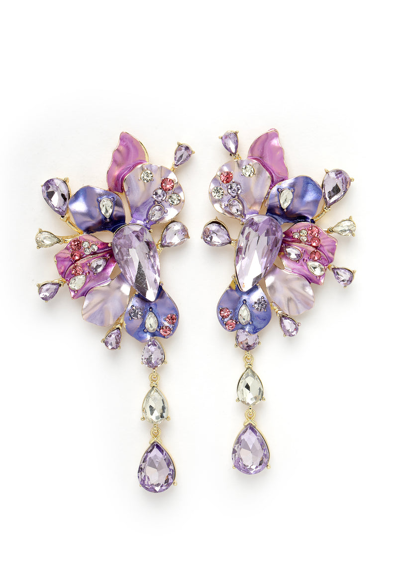 Boucles d'oreilles pendantes en grappe de fleurs violettes