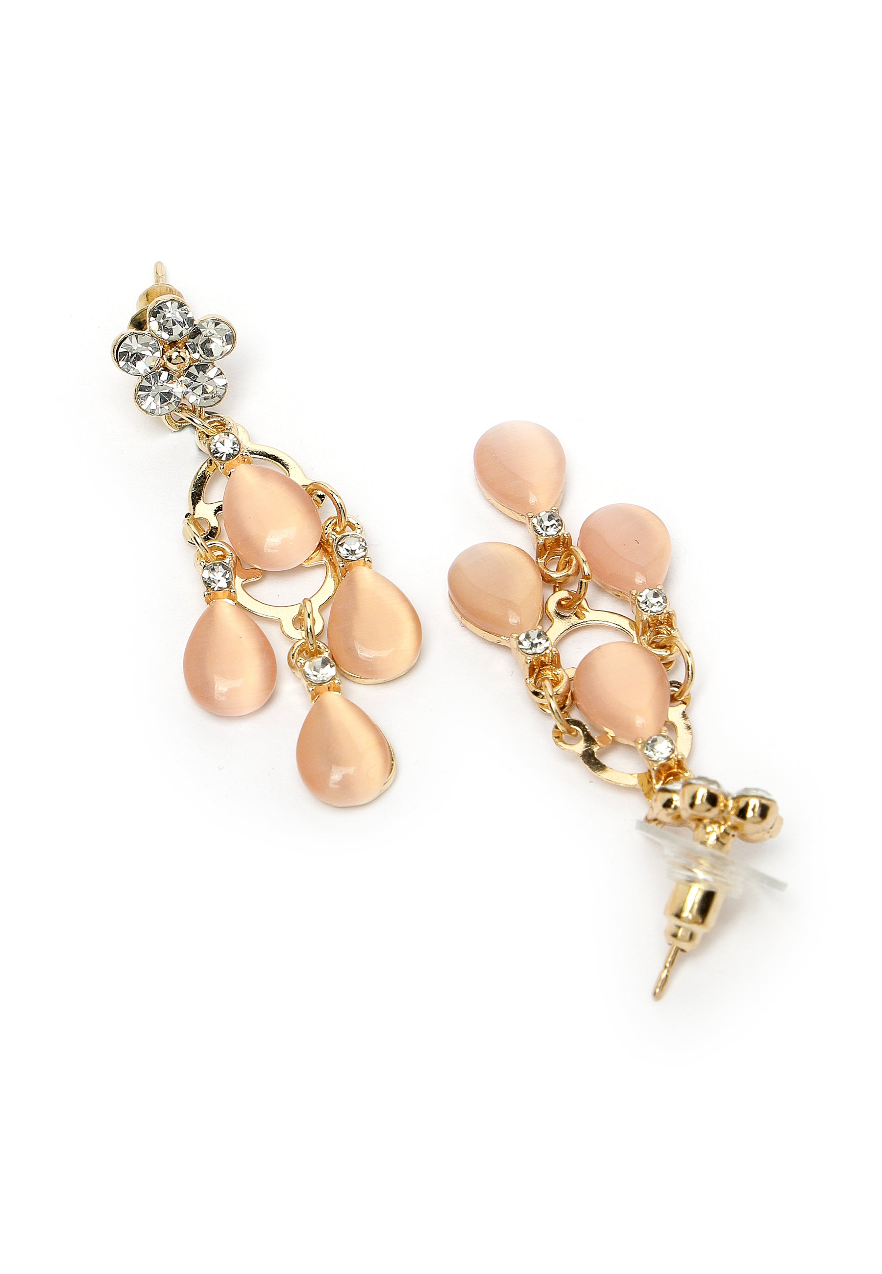 Peach Chandelier Earrings With Floral Accents