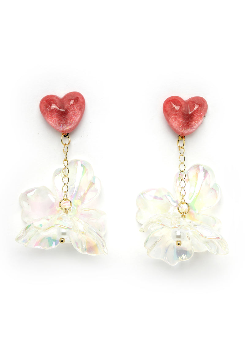 Boucles d'oreilles florales pendantes en forme de cœur