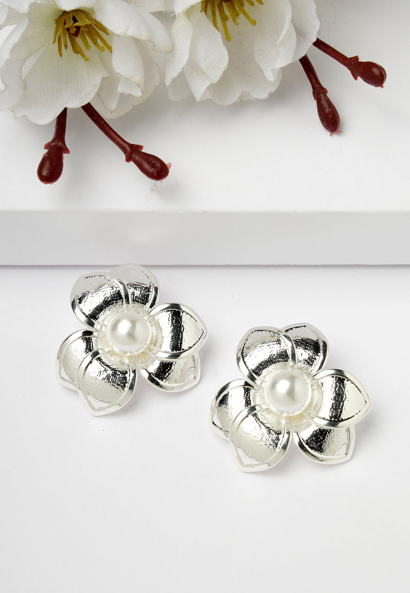 Silver-Coloured Floral Stud Earrings