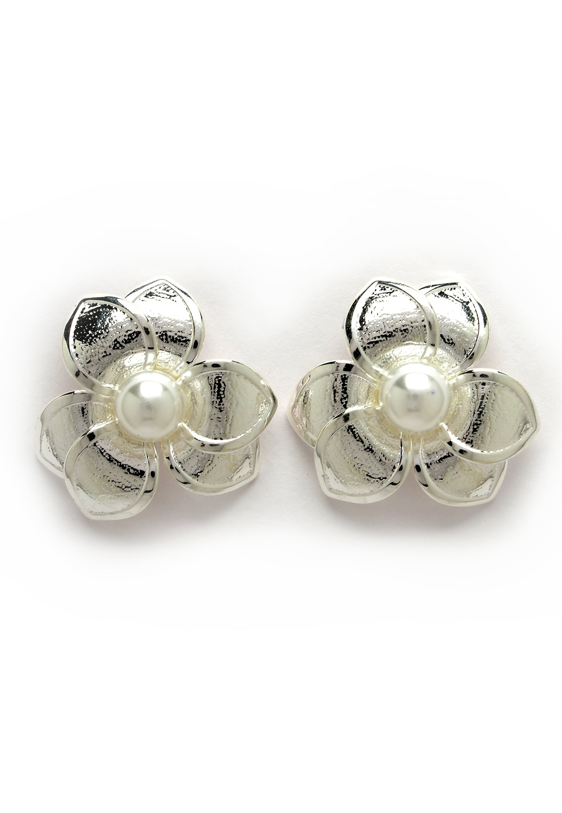 Silver-Coloured Floral Stud Earrings