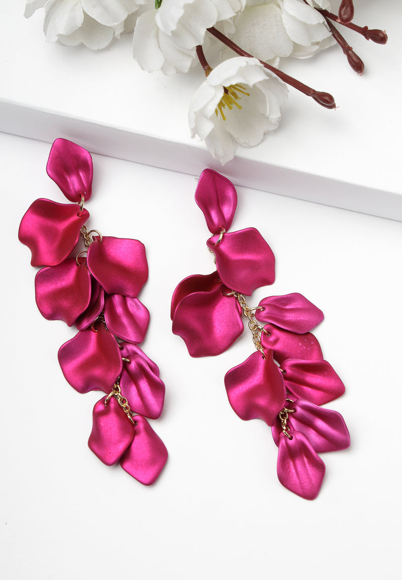 Pink Leaf-Shaped Drop Earrings