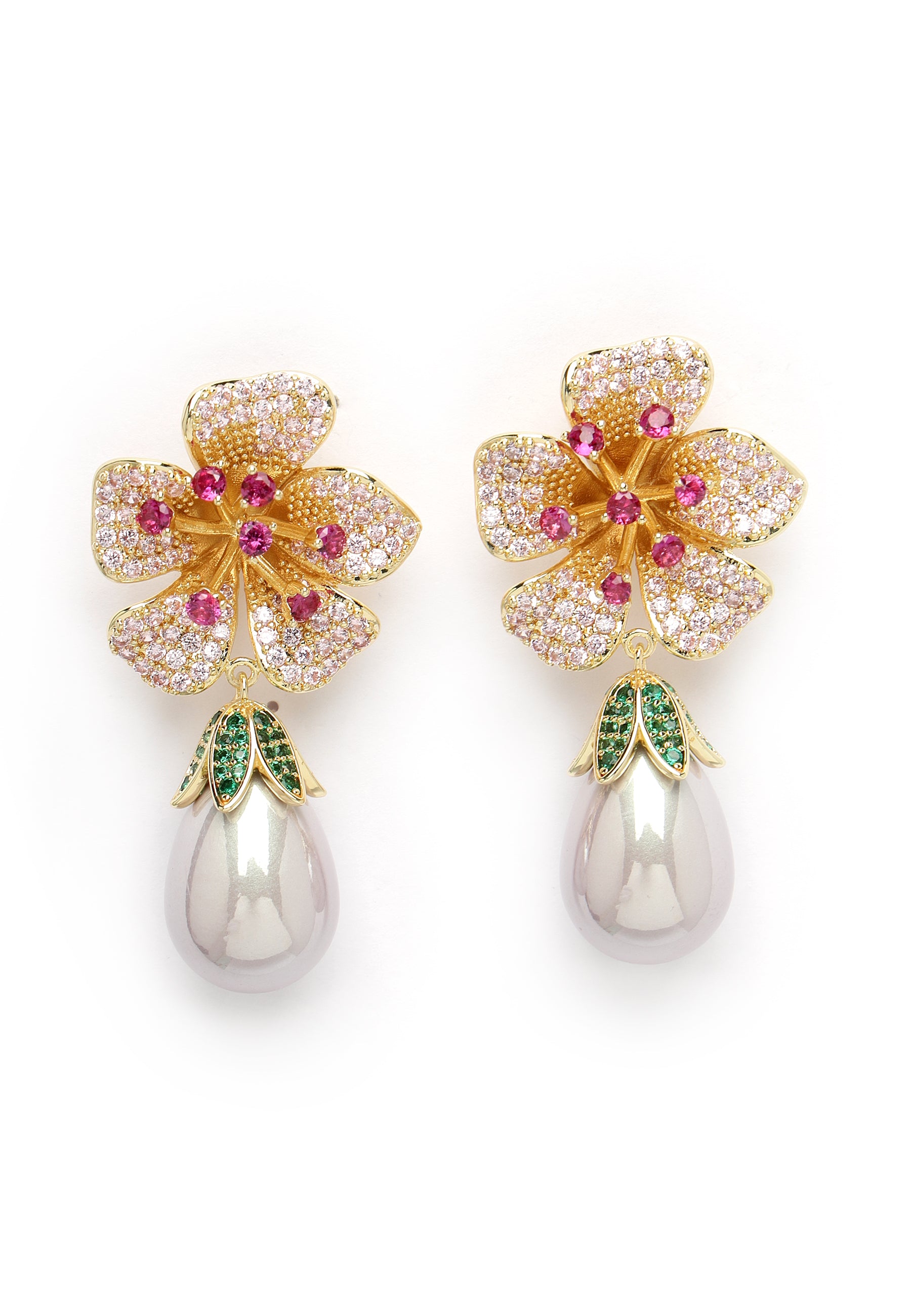 Pendientes colgantes con flores de circonita