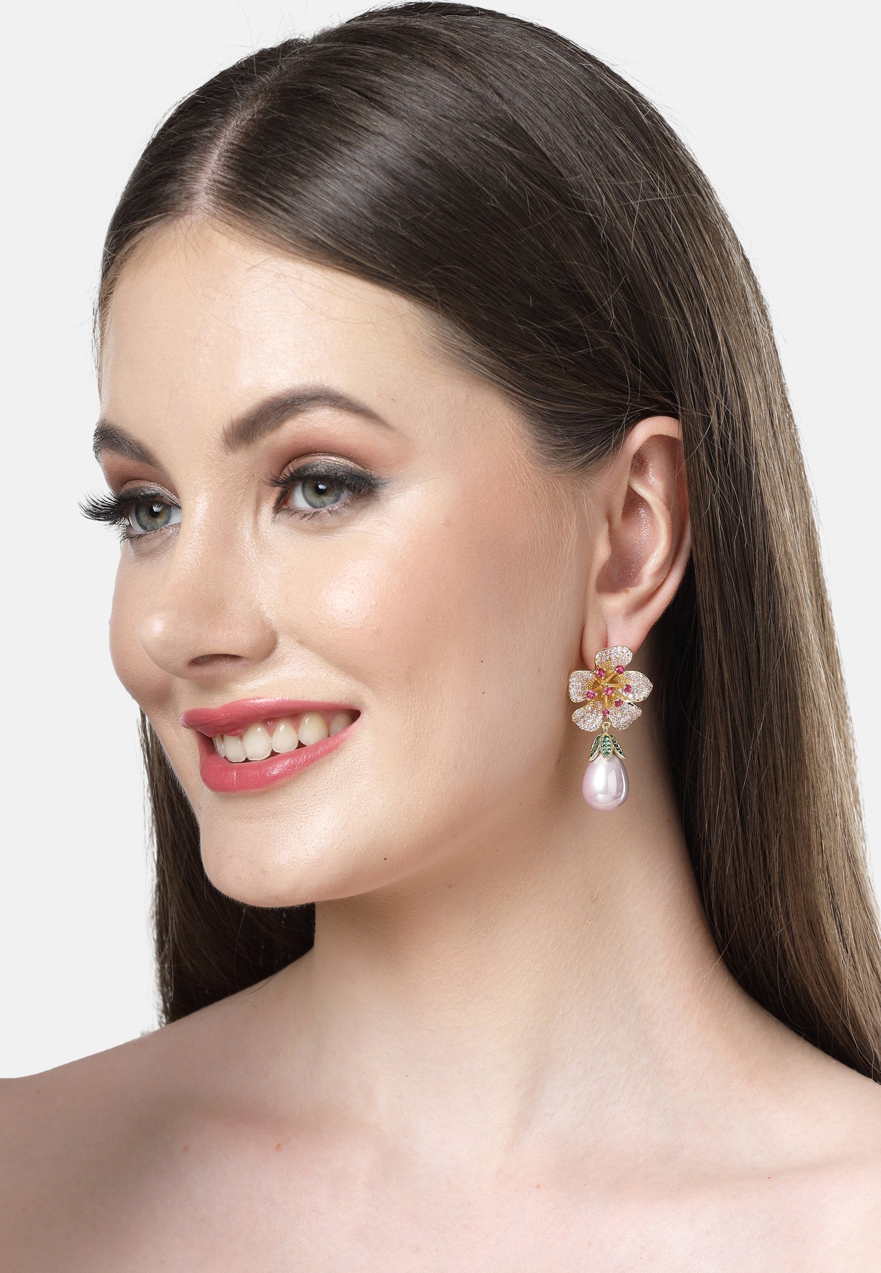 Zirconia Floral Drop Earrings