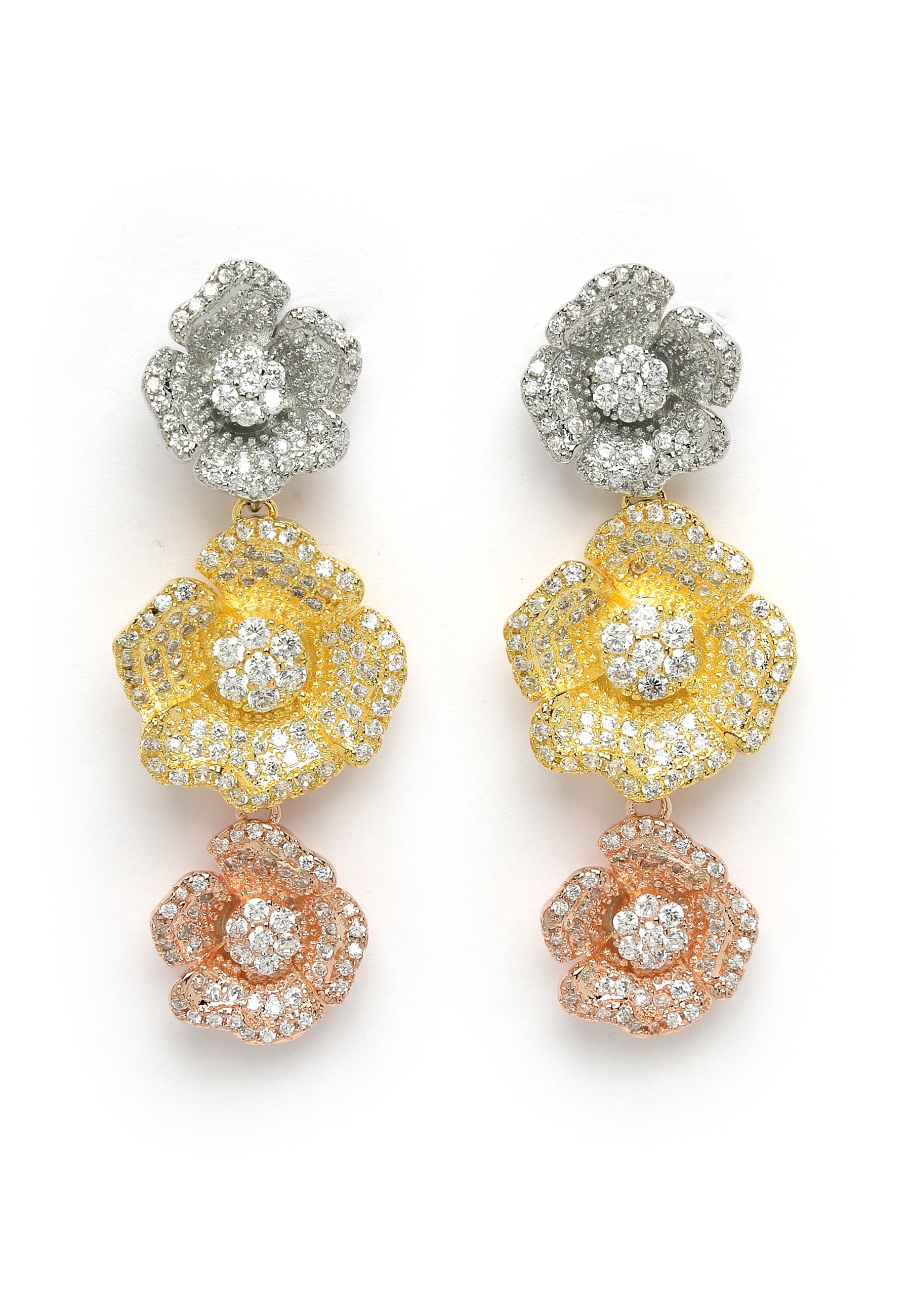 Pendientes colgantes de circonitas Triple Bloom