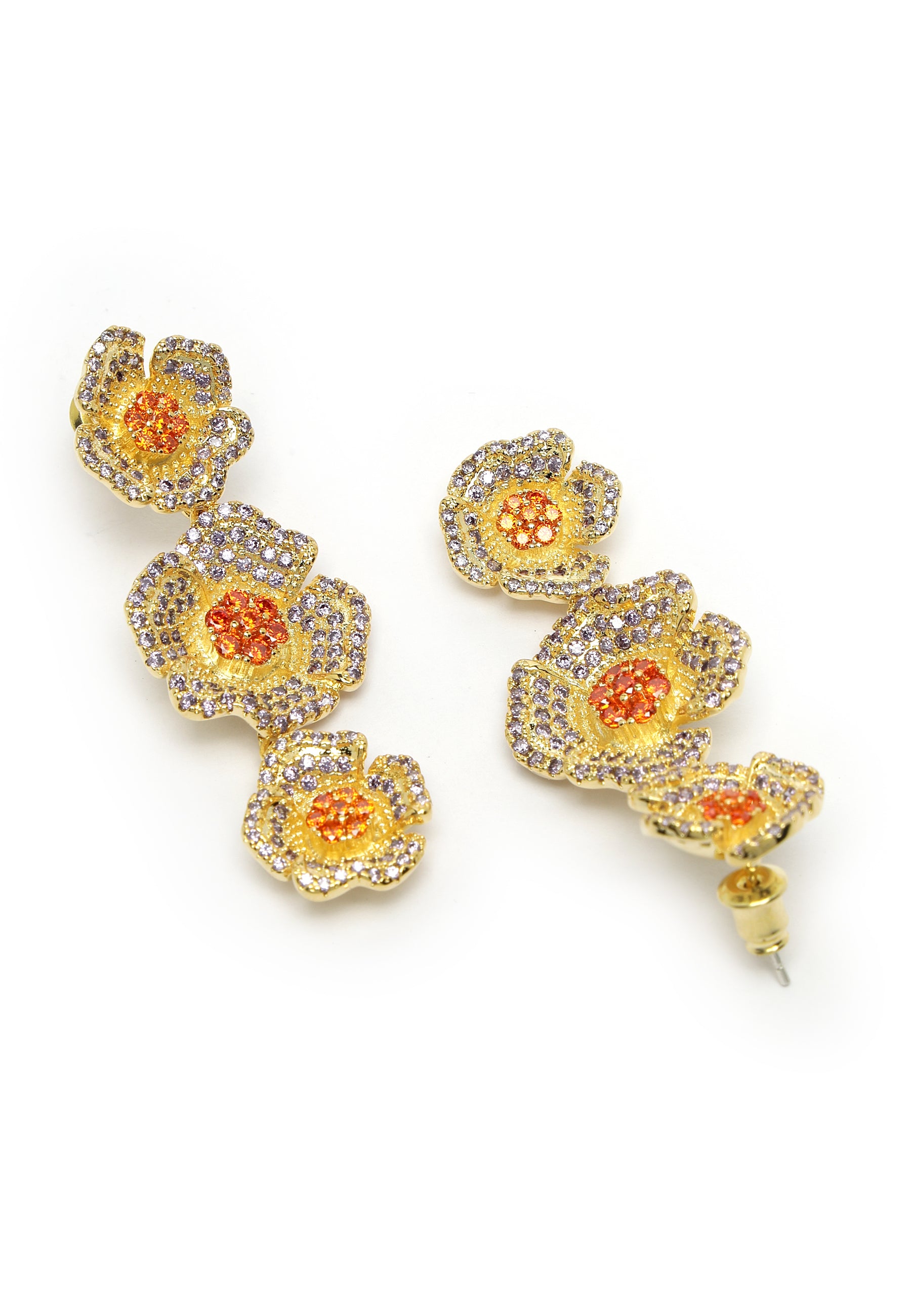 Cubic Zirkonia Triple Flower Dangle korvakorut