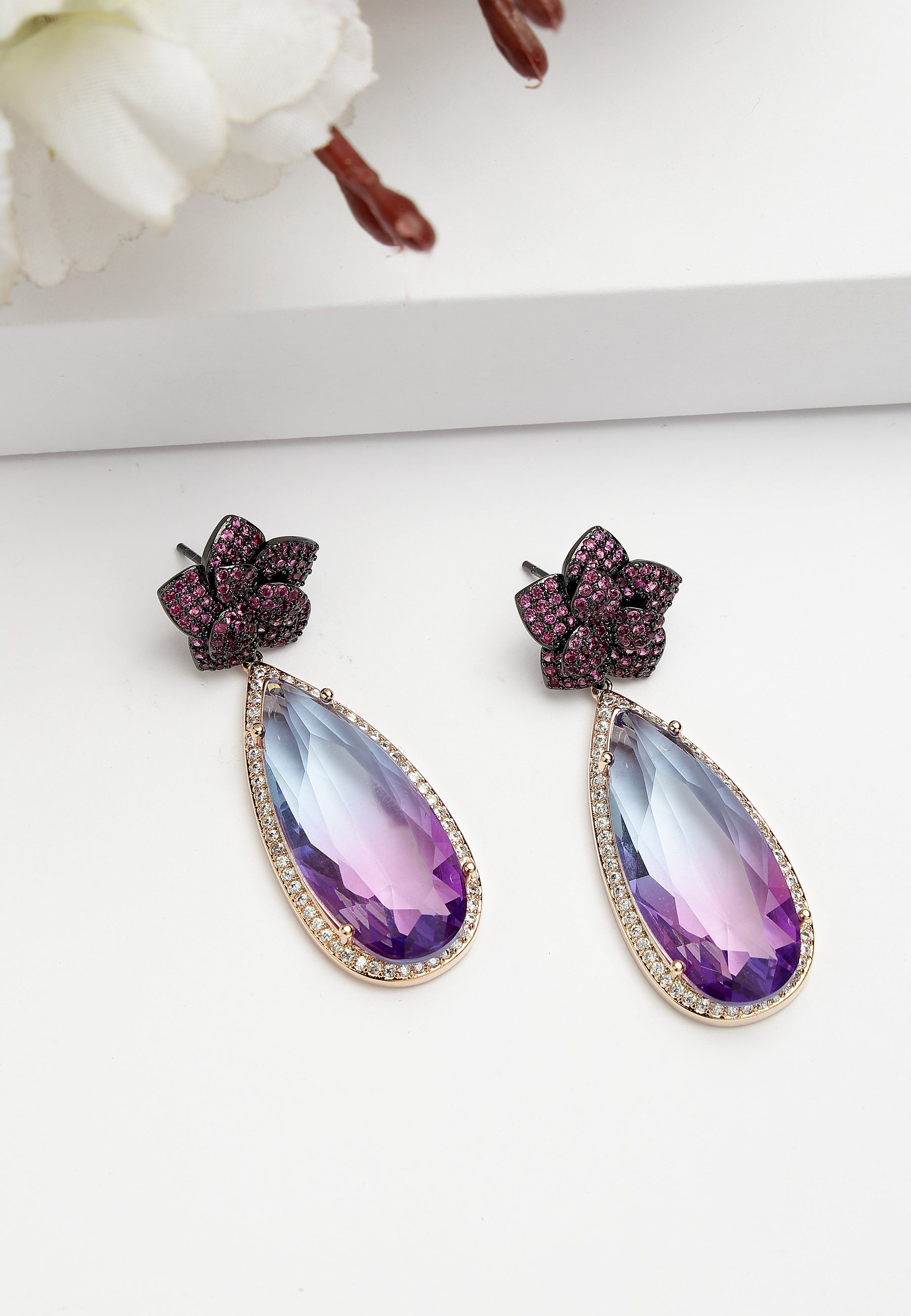 Floral Zirconia Drop Earrings