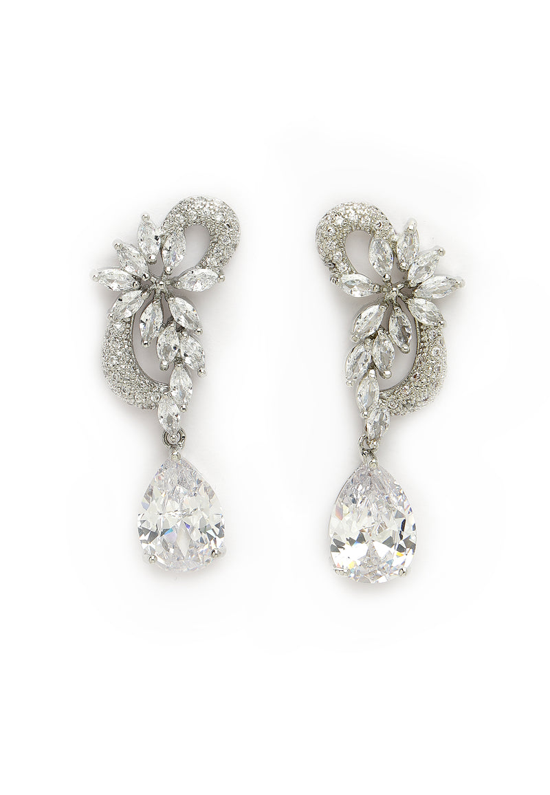 Cubic Zirconia Stylish Leaf Earrings