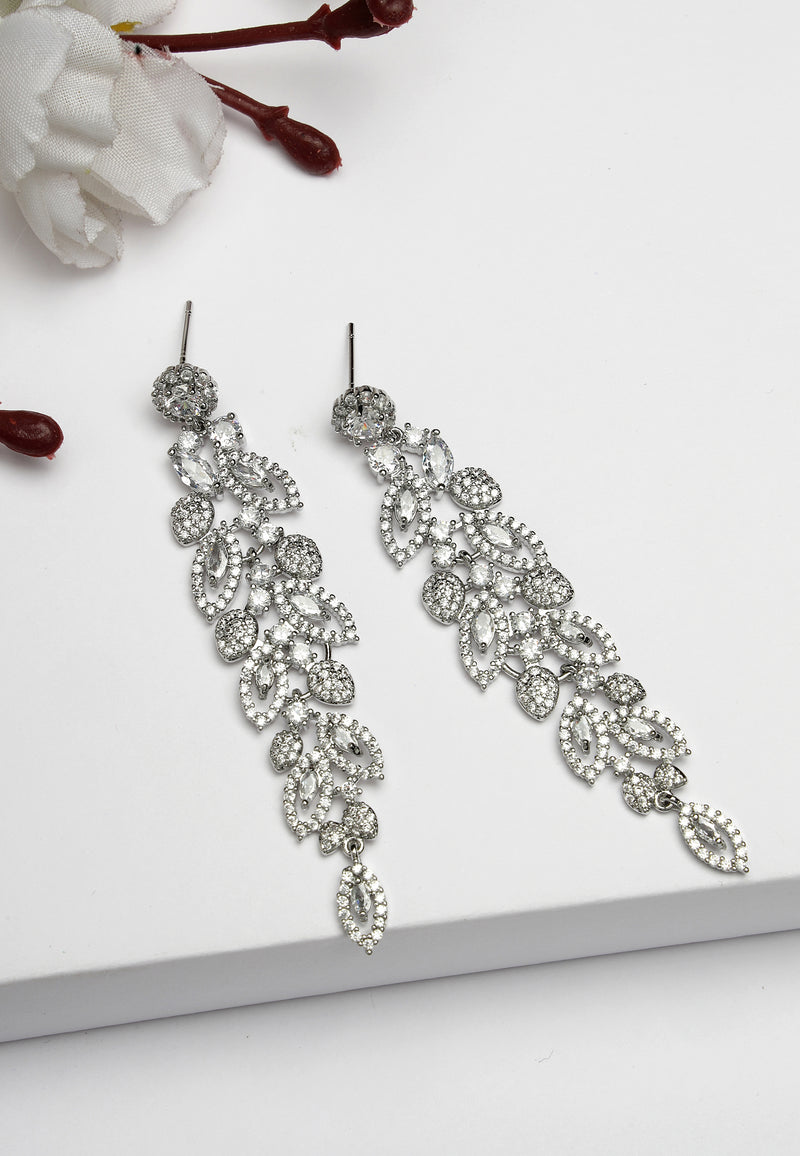 Long Silver Leaf Earrings