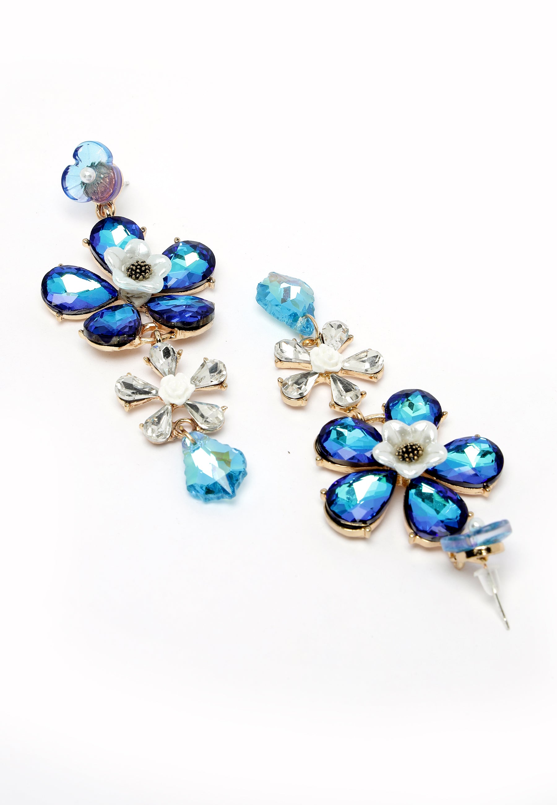 Blue Flower Shaped Drop Earrings