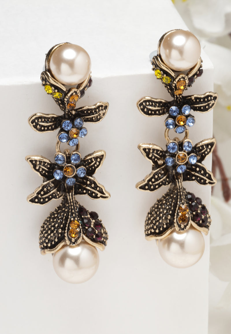 Vintage-inspirerade Black Pearl Flower Drop örhängen
