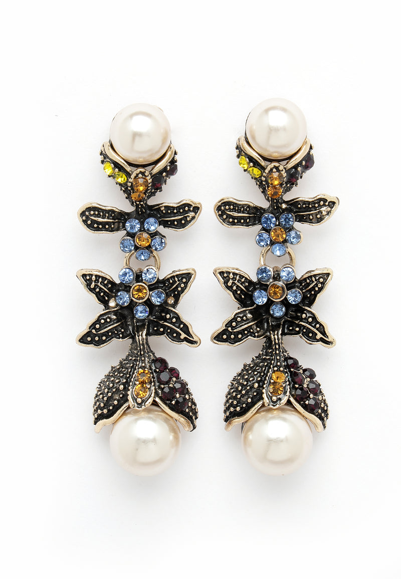 Vintage-inspirerade Black Pearl Flower Drop örhängen