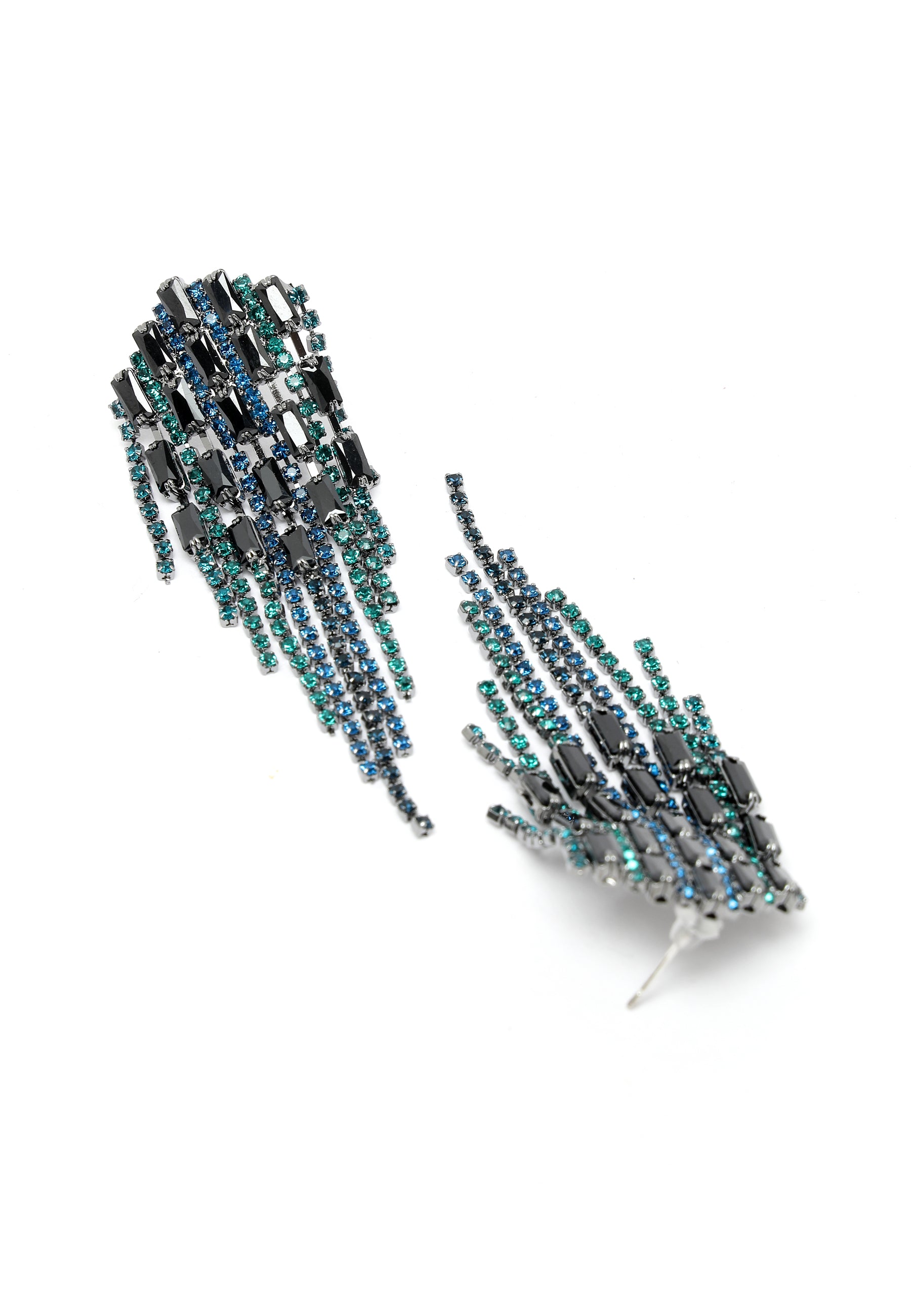 Crystal Studded Dangler Earrings In Blue