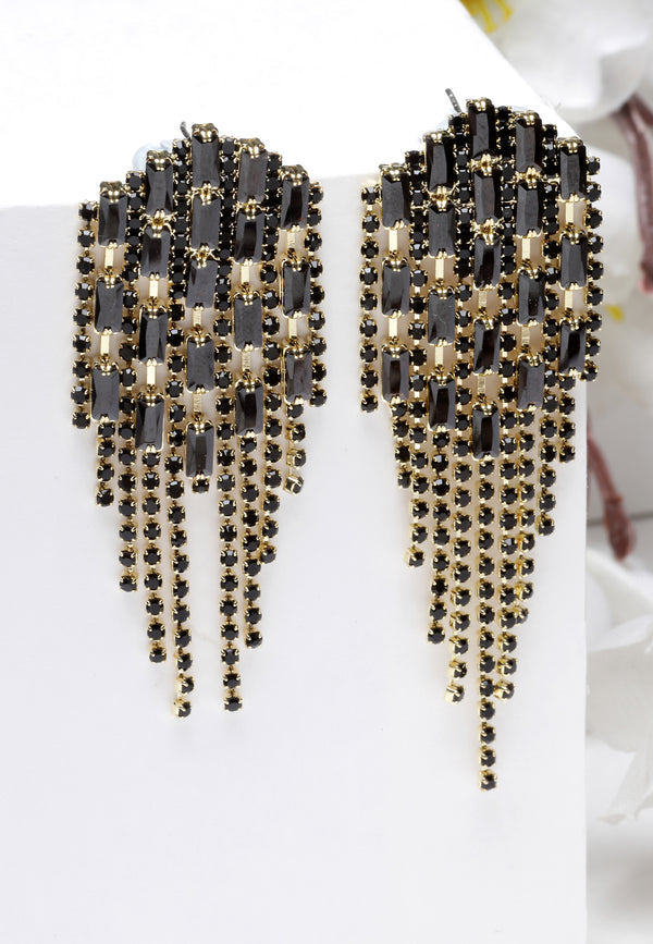 Boucles d'oreilles pendantes cloutées en cristal noir