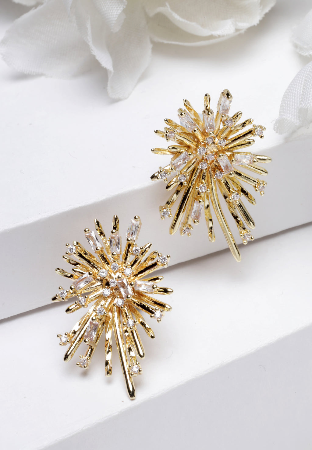 Gold-Colored Firework Designed Stud Earrings