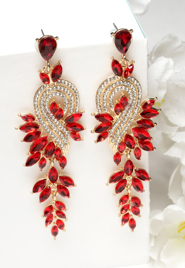 Beautiful Red Crystal Leaf Earrings