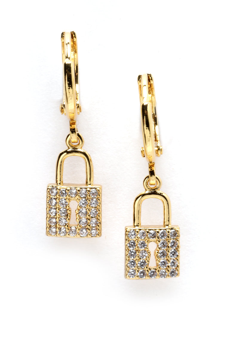 Dainty Lock Gold-Plated Crystal Earrings