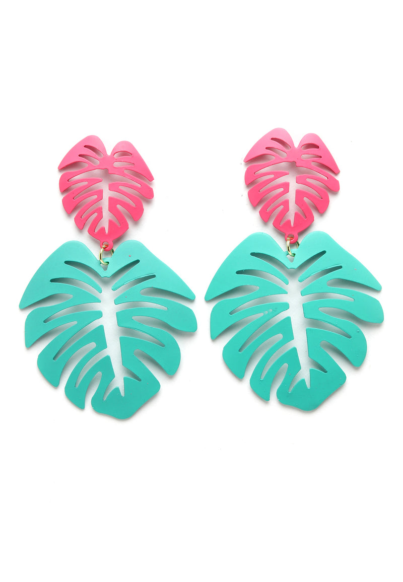Green Palm Leaf Dangle Earrings