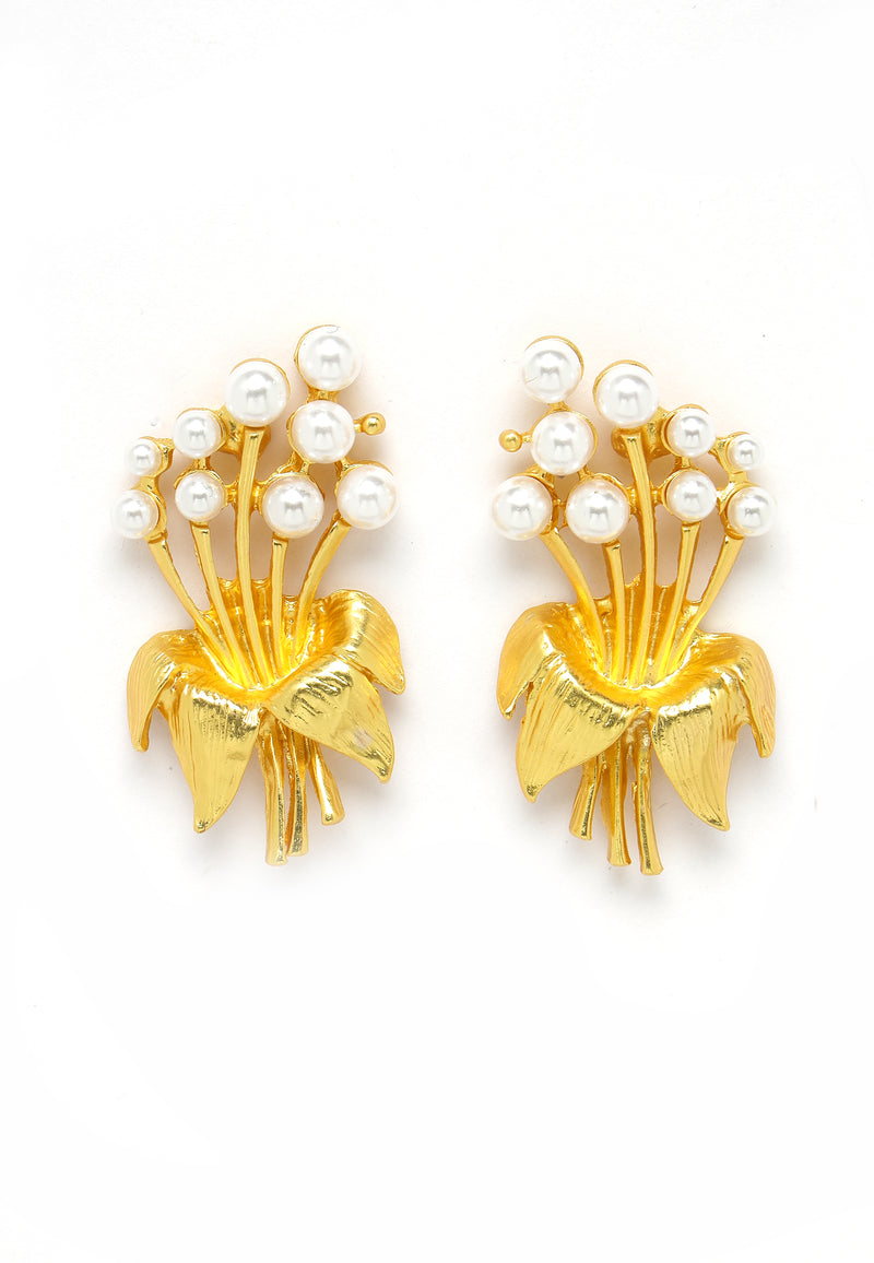 Orecchini di perle placcate oro di ibisco