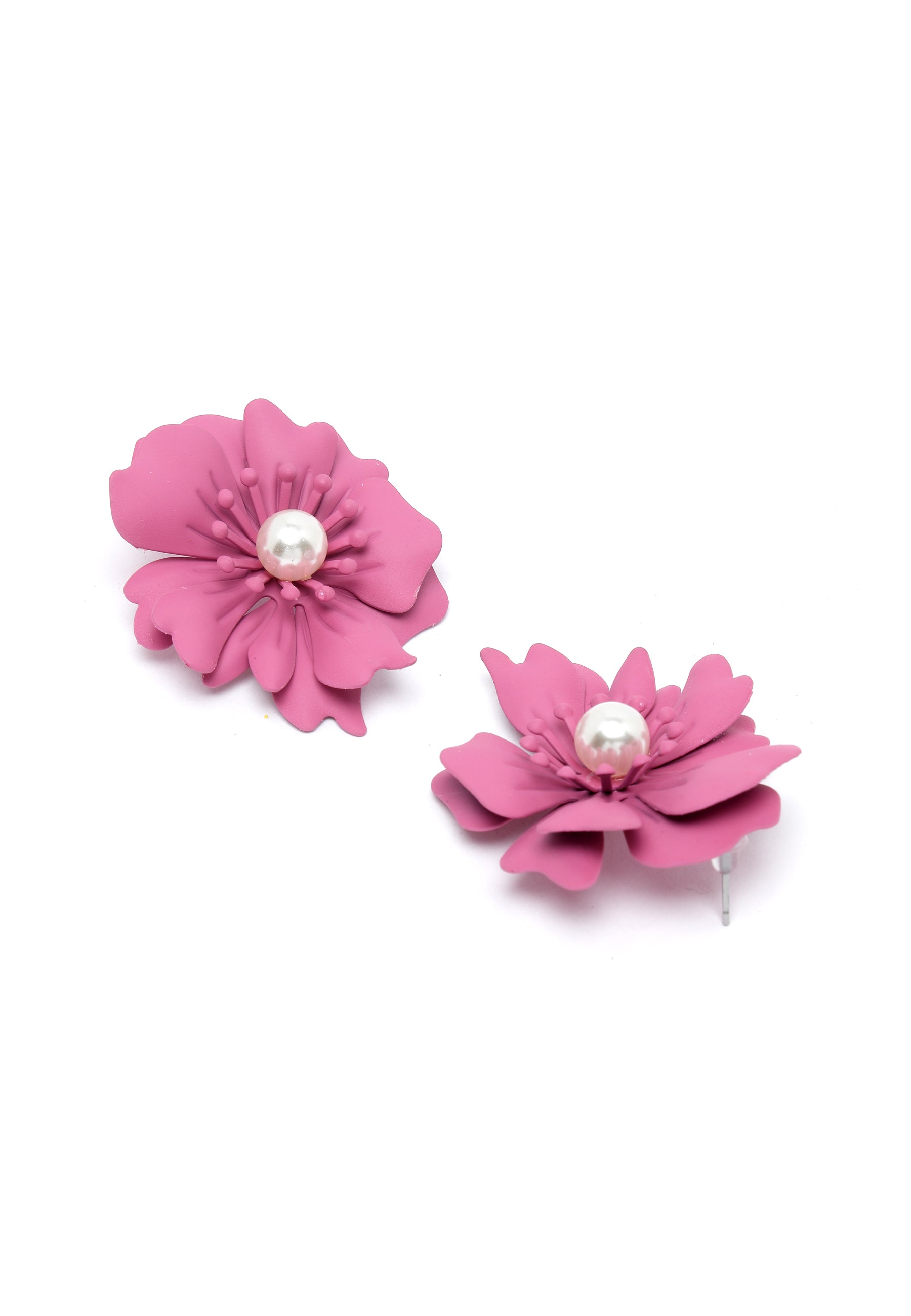 Boucles d'oreilles à tige en perles florales rose foncé