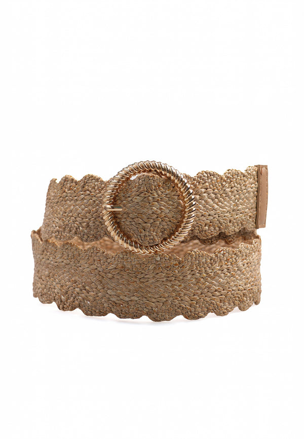 Beige Chic Elastic Round Buckle Belt
