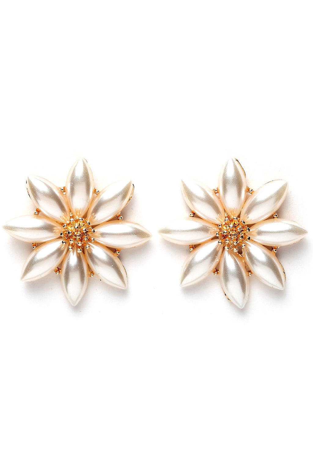 Gold Floral Pearl Stud Earrings