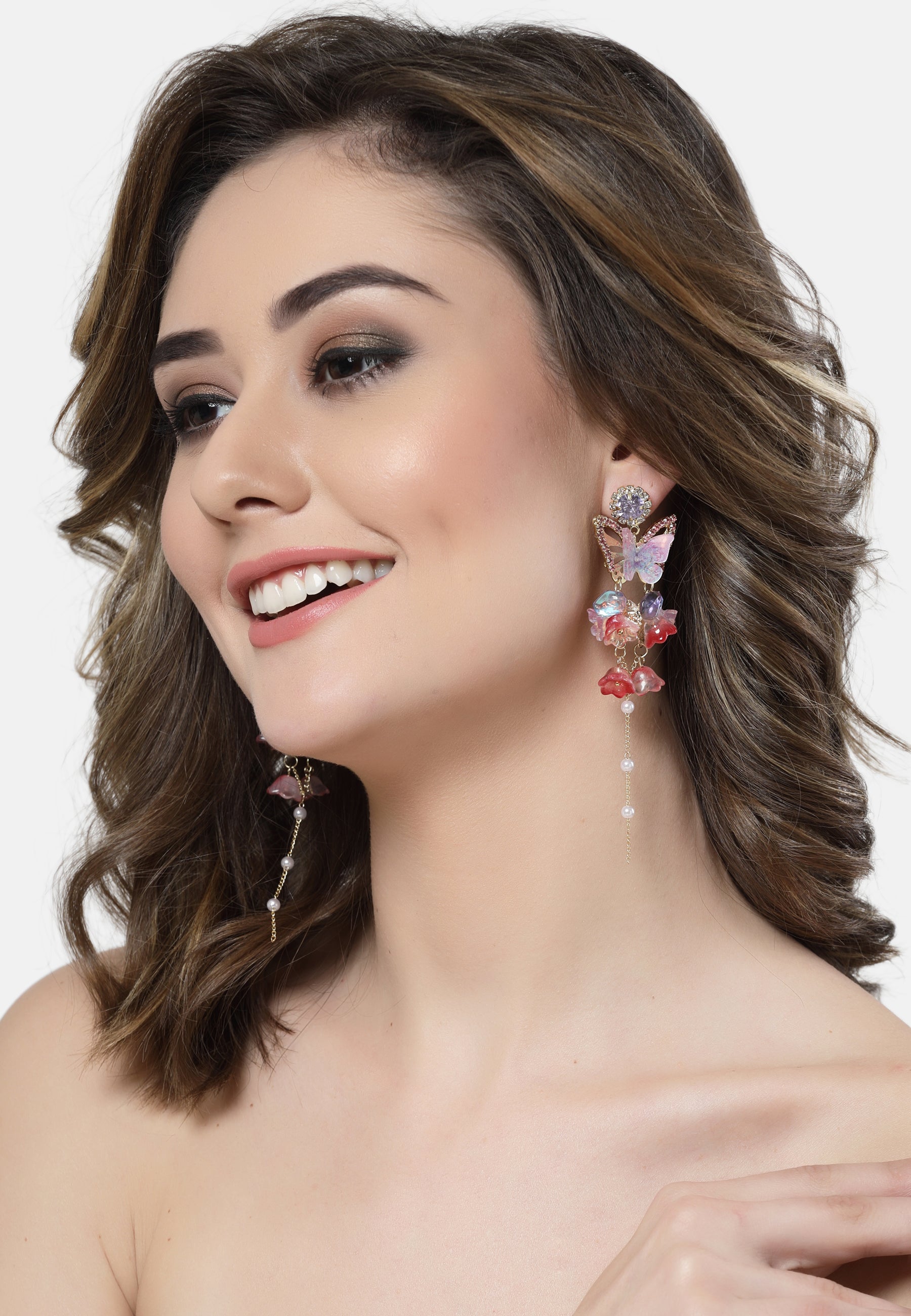 Boucles d'oreilles longues suspendues en cristal papillon