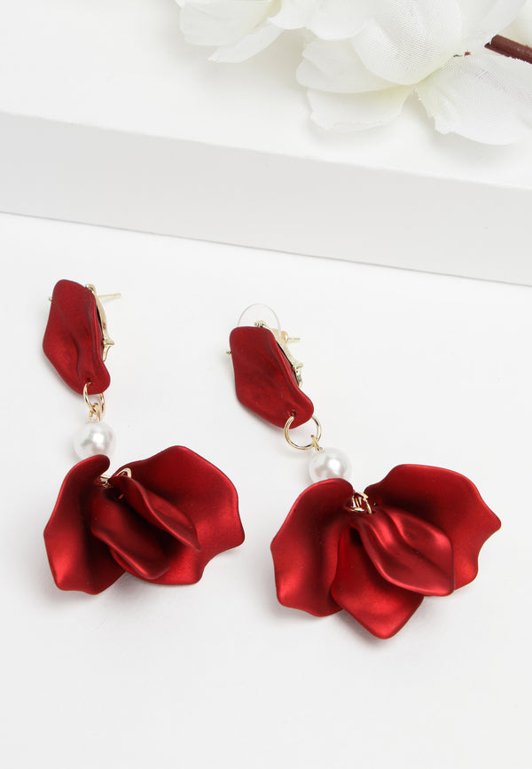 Rose drop Earrings in Red