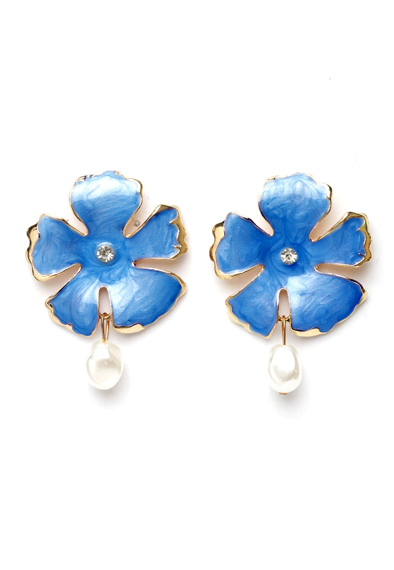 Aretes de flor de perla azul bohemia