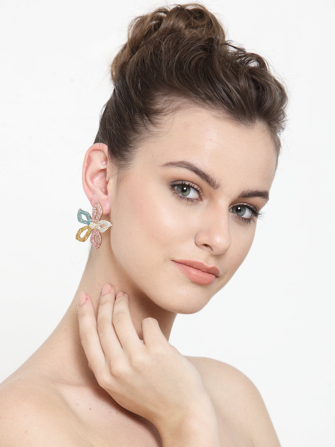 Bohemian Crystal Studded Flower Earrings